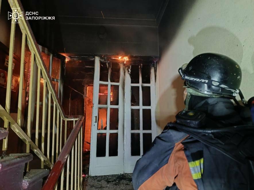 У Запорізькій області рятувальники загасили наслідки нічних атак: горів навчальний заклад, авто та дерева