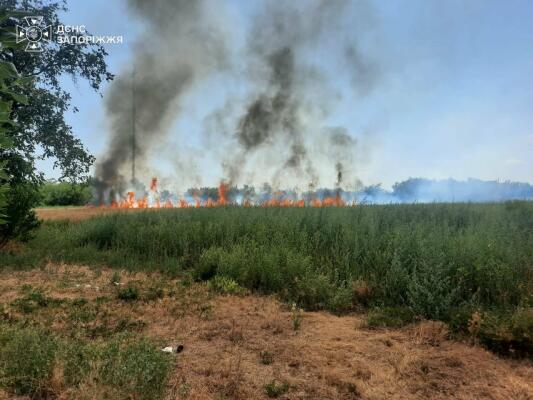 Через ворожі обстріли у Запорізькій області горіли будинки, техніка та поля