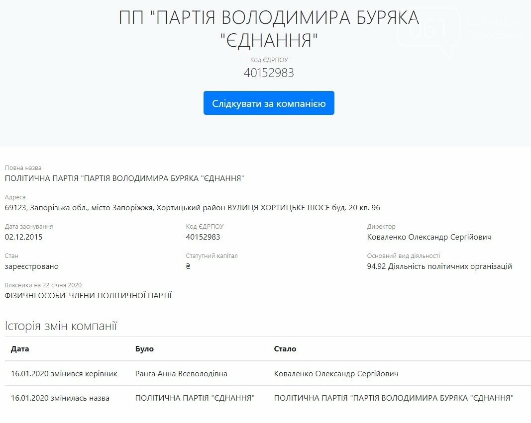 В едином реестре появилась "Партия Владимира Буряка" - кто..., фото-1 В едином реестре появилась "Партия Владимира Буряка" - кто возглавляет политсилу, фото-1