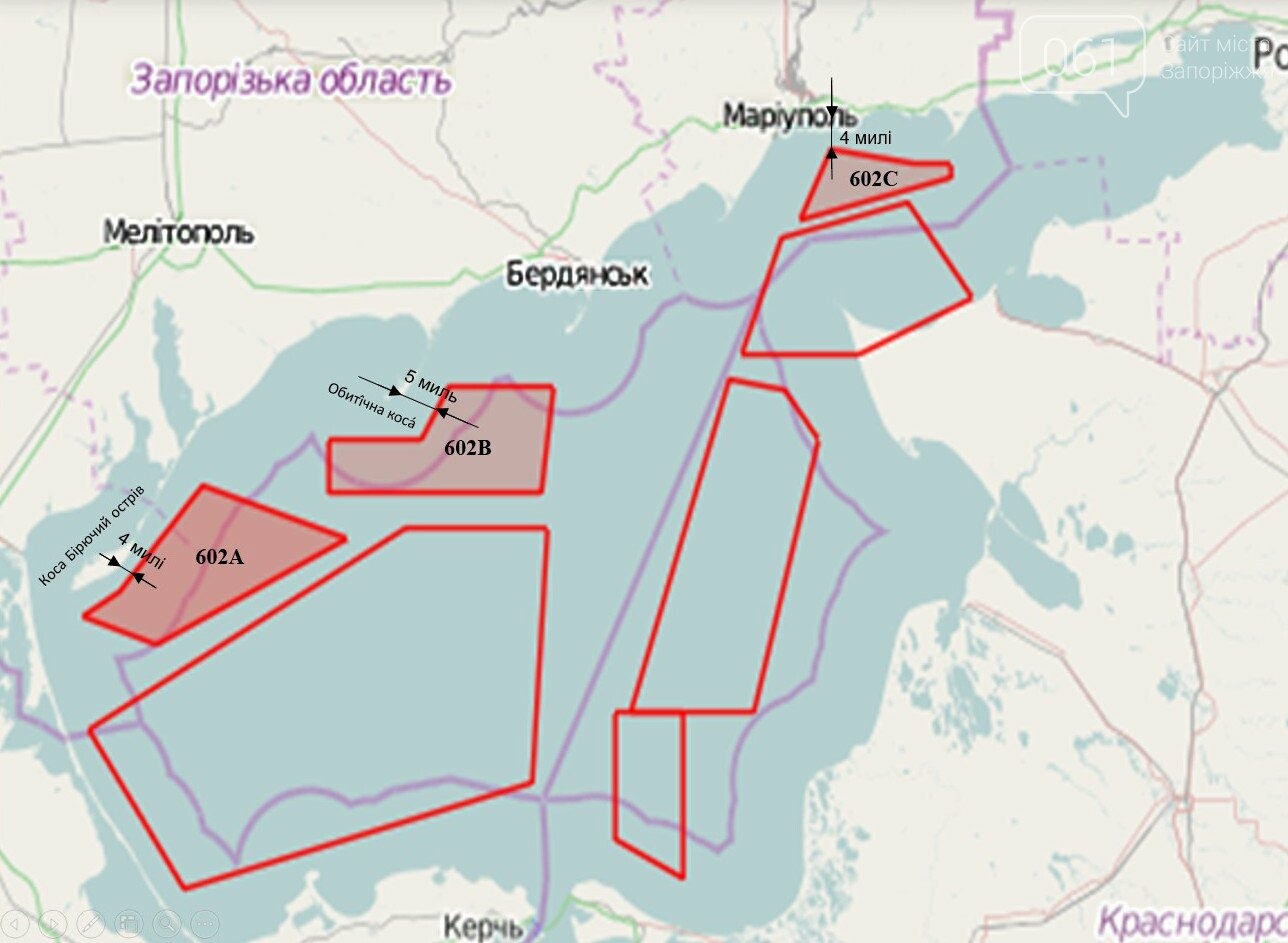 Карта дейсвия ПРИП в Азовском море от ВМС Украины.