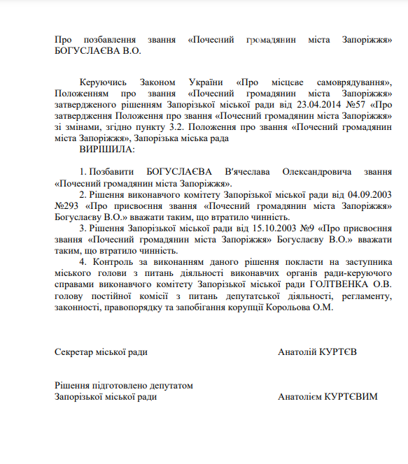 У Запорізькій міськраді пропонують позбавити звання почесного громадянина екс-президента «Мотор Січі»