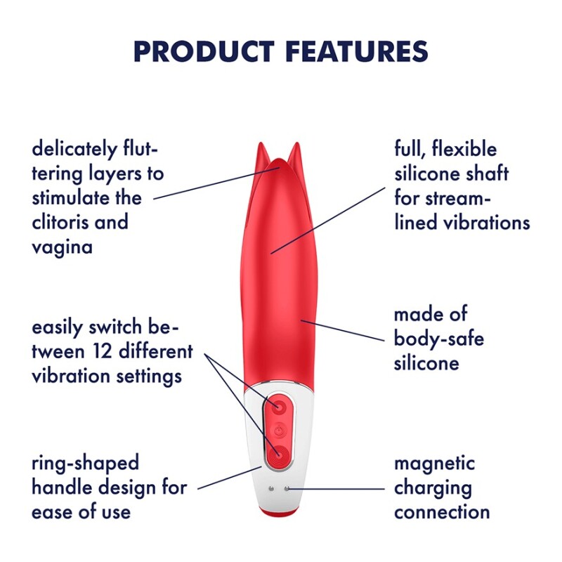 Вібратор у формі квітки Satisfyer Vibes Power Flower з м'якими пелюстками, червоний, 18.8 х 5.2 см - Зображення 5
