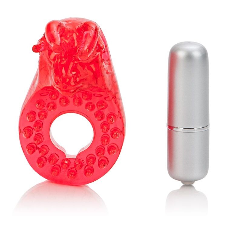 Вібро-ерекційне кільце з биком CalExotics червоне, 8.2 х 5 см - Изображение 3