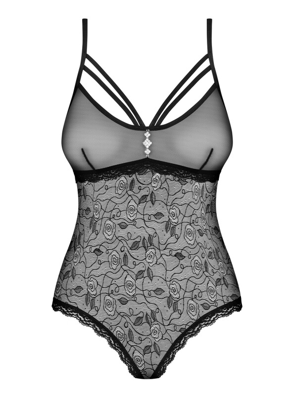 Сексуальний боді Obsessive 818-TED-1, S/M, з візерунком, з інтимним вирізом, чорний - Зображення 2
