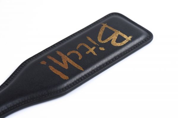Паддл Bitch! UPKO Leather Spanking Paddle італійська шкіра, чорний - Зображення 7