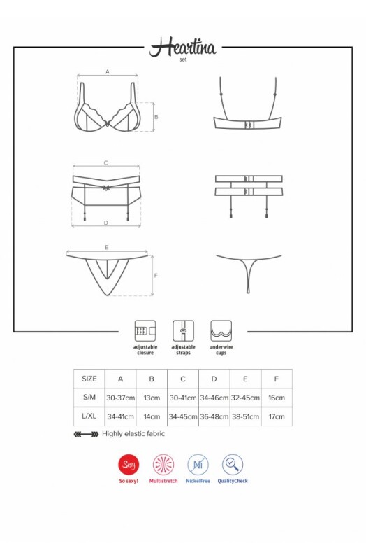 Комплект сексуальний Obsessive Heartina, L/XL, мереживний, червоний - Изображение 4