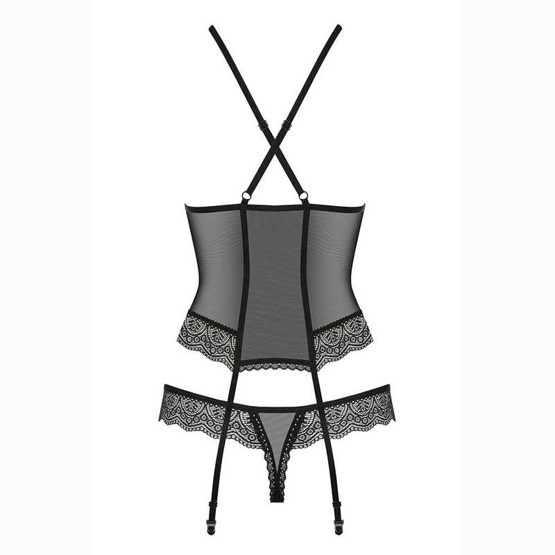Еротичний корсет напівпрозорий з прикрасою і підвіскою corset &amp; thong L / XL - Зображення 5