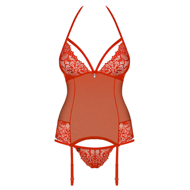 Еротичний корсет зі шнурівкою і пажами для панчіх corset &amp; thong red L / XL - Зображення 6