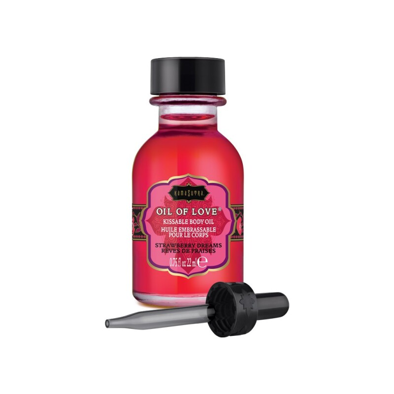 Масло для поцілунків їстівне з розігрівом Полуничка Kama Sutra OIL OF LOVE Strawberry Dreams 22 ML - Зображення 2