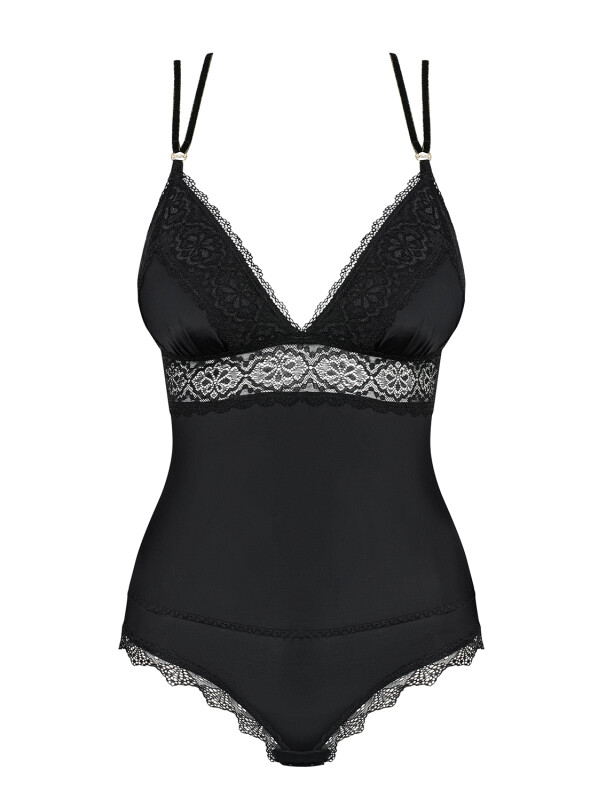 Еротичне боді з атласу з елементами мережива і відкритою спиною Lolitte teddy black XXL - Зображення 7