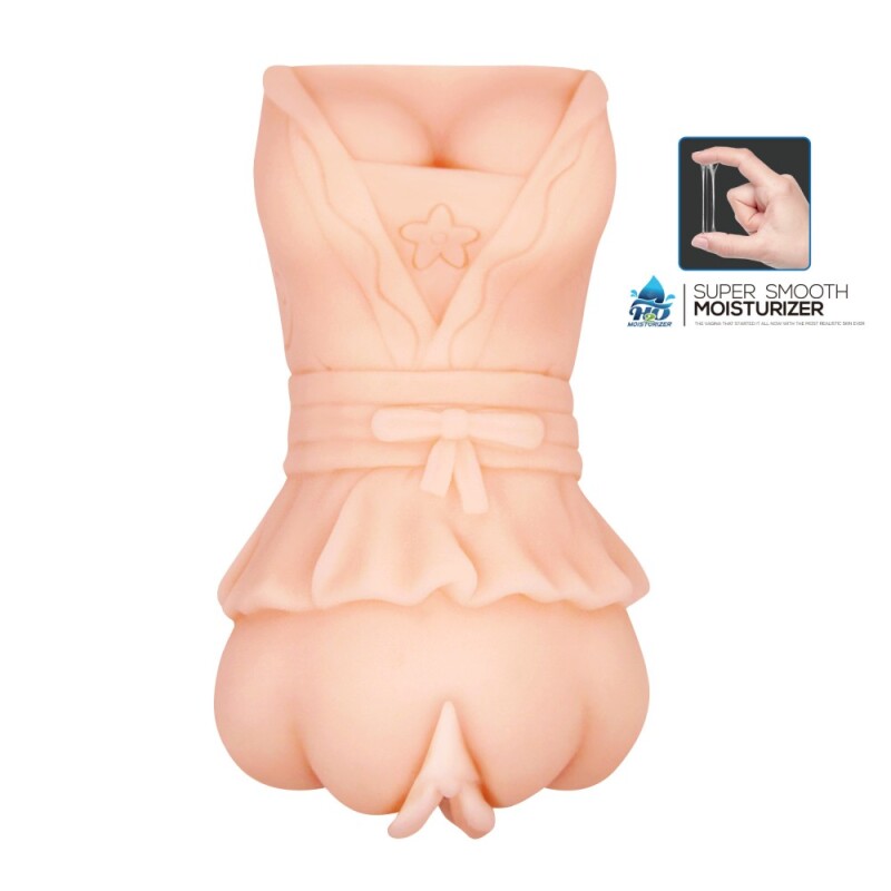 Мастурбатор-вагіна CRAZY BULL 3D Vagina з вібрацією, бежевий, 14 х 6 см - Зображення 1