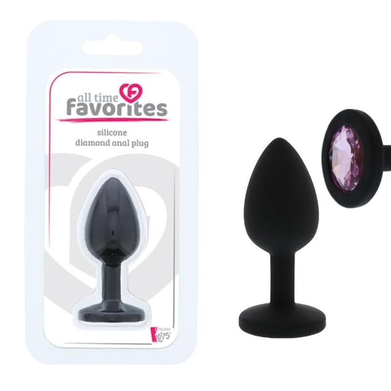 Анальна пробка Dreamtoys, S, All Time Favorites з фіолетовим каменем, силіконова, чорна, 7 х 2.8 см
