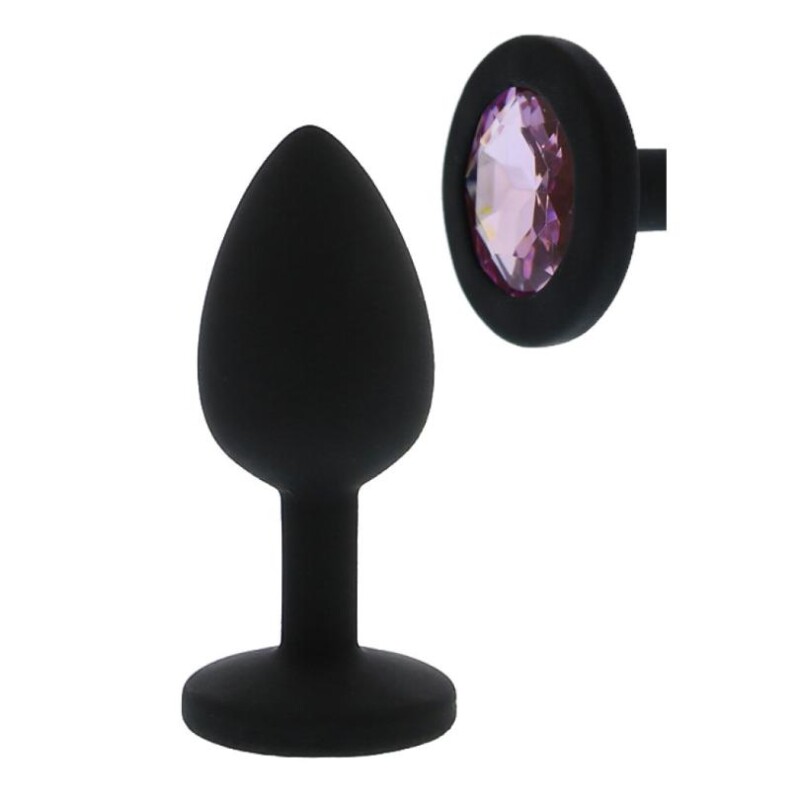 Анальна пробка Dreamtoys, S, All Time Favorites з фіолетовим каменем, силіконова, чорна, 7 х 2.8 см - Изображение 1
