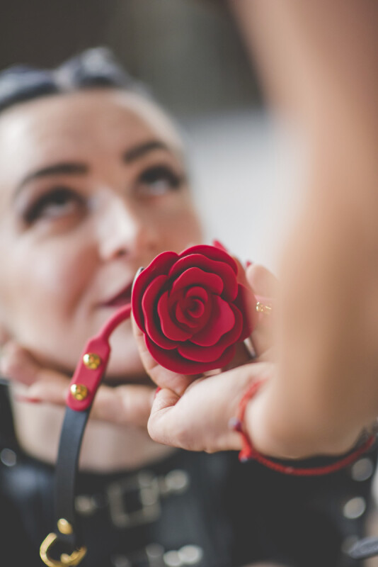 Кляп троянда з силікону та італійської шкіри Rose Ball Gag UPKO червоний - Зображення 8