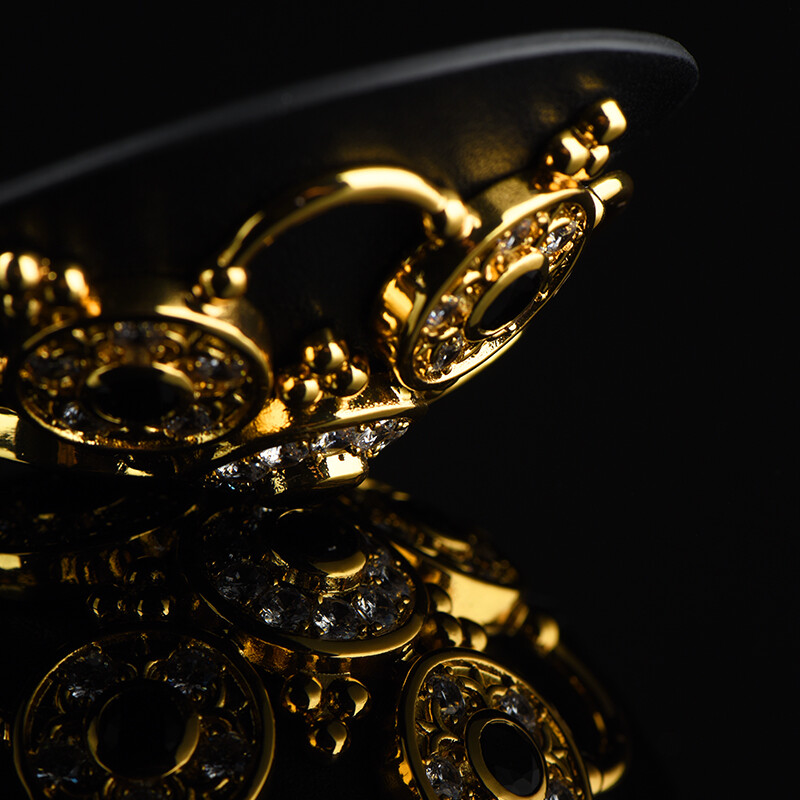 Пестіси з гірським кришталем і цирконієм UPKO Luxury Baroque з італійської шкіри, чорного кольору - Зображення 7