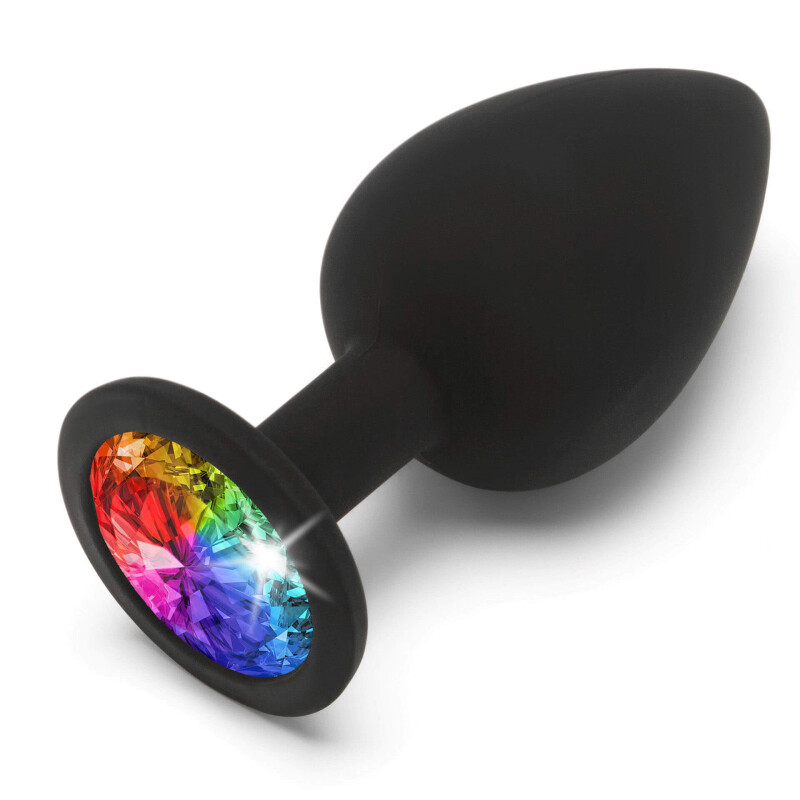 Анальна пробка ToyJoy, L, Rainbow Booty Jewel із каменем, чорна, 9 х 4.5 см - Изображение 2