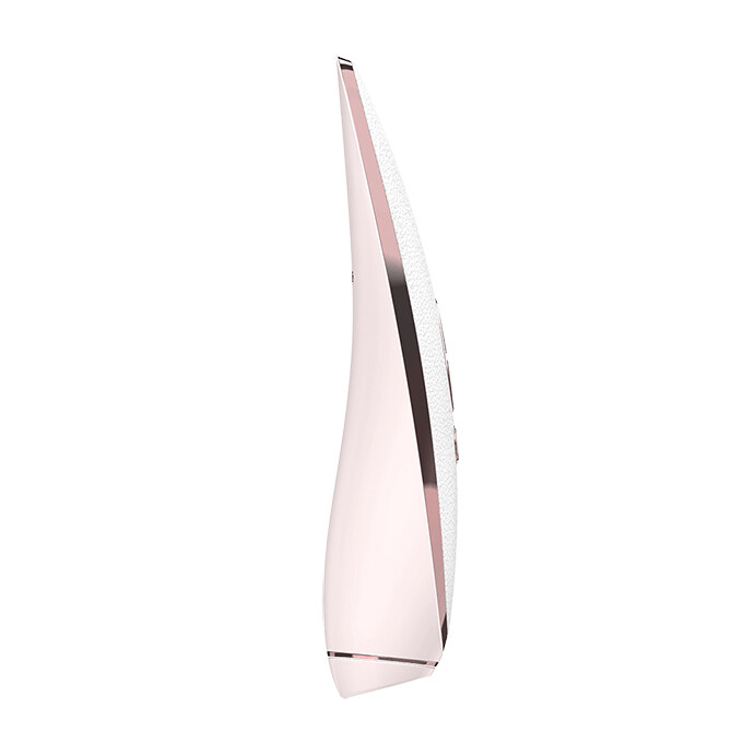 Вакуумний стимулятор Satisfyer Luxury Pret-a-Porter White зі вставкою зі шкіри, рожево-білий, 19.2 х 4 см - Зображення 2