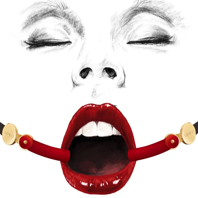 Кляп з силікону невидимий UPKO Invisible mouth Gag з ремінцем з італійскої шкіри, червоний з чорним