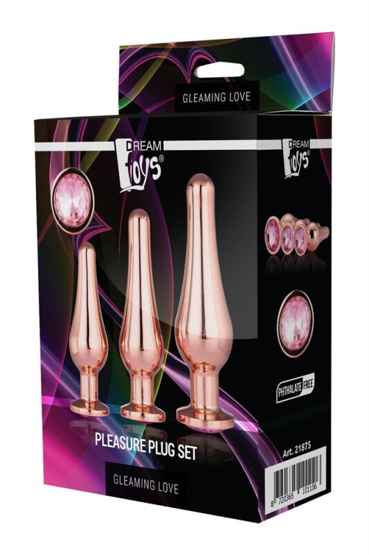 Набір анальних пробок Dream Toys Gleaming Love з рожевими каменями, золотий, 3 шт - Изображение 2