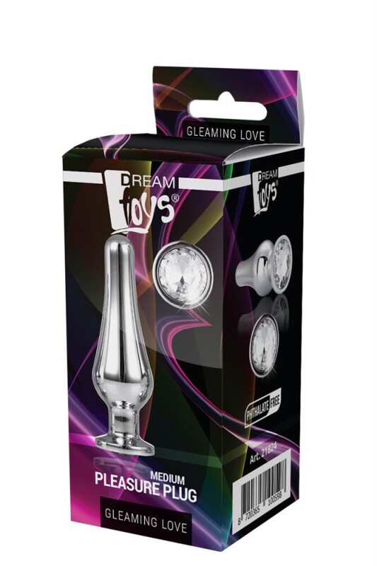 Анальна пробка конічної форми, M, Dream Toys з прозорим стразом, срібна, 3.4 см х 11 см - Изображение 2