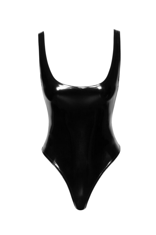 Боді сексуальне Noir Handmade з блискучого вінілу, чорне, L - Зображення 4