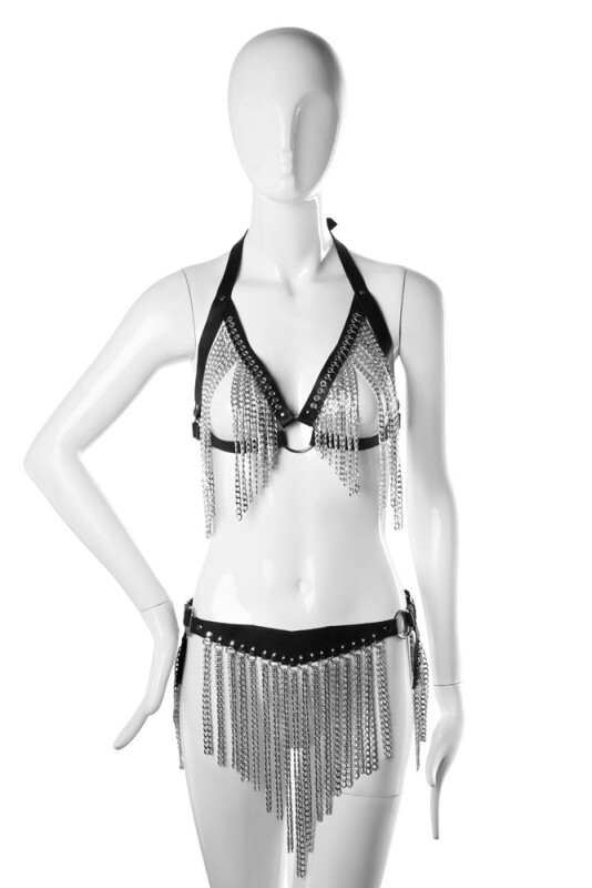Комплект з бюстгальтером та поясом на стегна L-XL Kit S-chains 1 Candy Hero, з ланцюжками, чорний, (р. 46-48) - Изображение 5