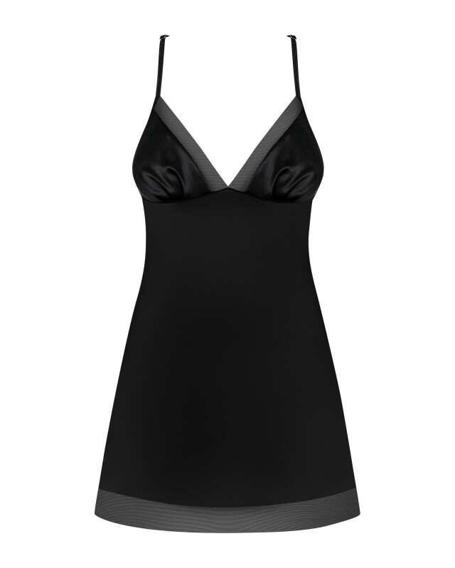 Сорочка атласна Obsessive Alifini з декоративними крилами, чорна, L/XL - Зображення 5