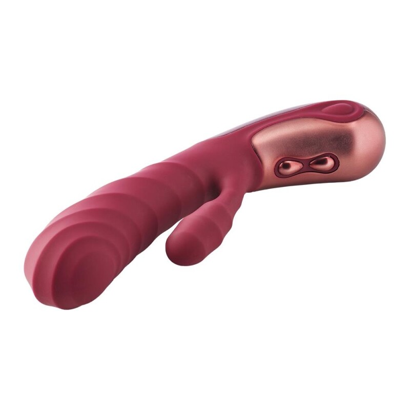 Вібратор-кролик Dream Toys Duo рельєфний, бордовий, 19.4 х 3.8 см - Зображення 4