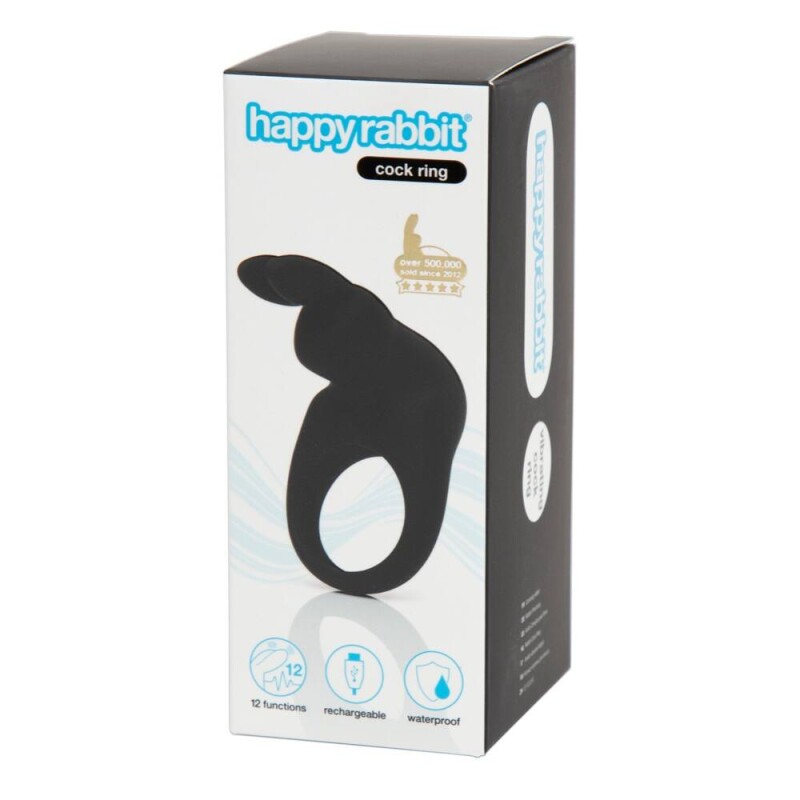 Ерекційне кільце Happy Rabbit з вібрацією, чорне, 3.2 см - Зображення 1