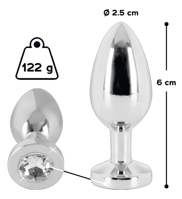 Анальна пробка, S, з каменем You2Toys срібна, 5.6 х 2.4 см - Изображение 3