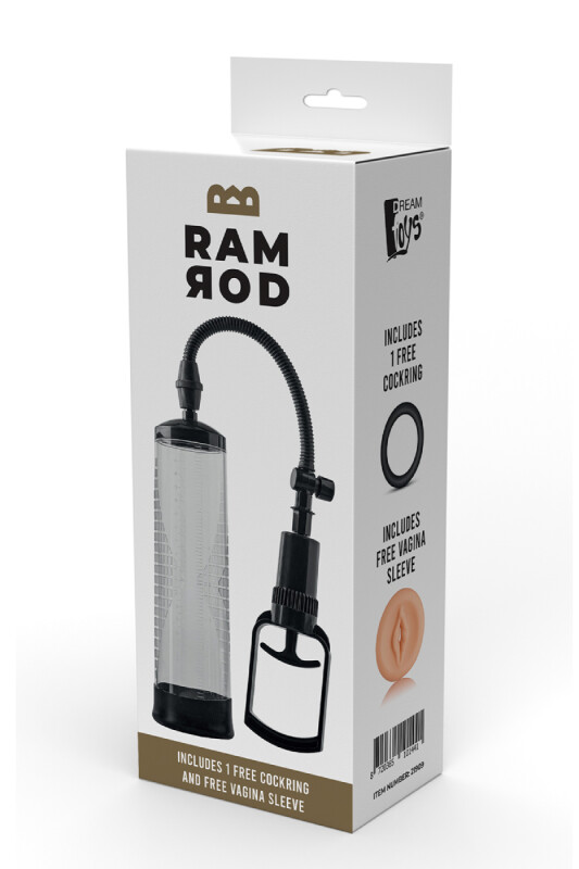 Вакуумна помпа механічна Dreamtoys Ramrod з ерекційним кільцем, прозора, 20 х 5.9 см - Зображення 1