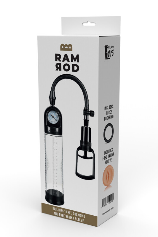 Вакуумна помпа механічна Dreamtoys Ramrod з манометром, прозора, 20 х 5.9 см - Зображення 1