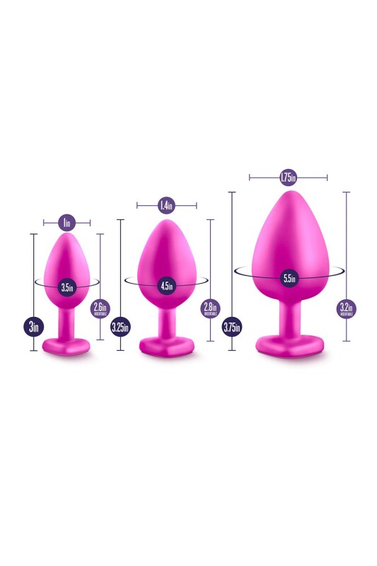Набір анальних пробок з рожевими каменями LUXE BLING PLUGS, 3 шт - Зображення 4