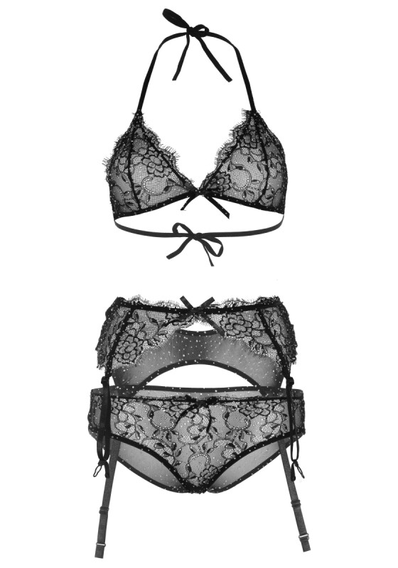 Сексуальний комплект S мереживний із поясом для панчіх, зі стразами Leg Avenue Rhinestone чорний, O/S - Зображення 5
