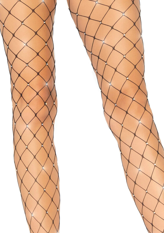 Сексуальні колготки зі стразами Leg Avenue Rhinestone у велику сіточку, чорні, O/S - Изображение 2