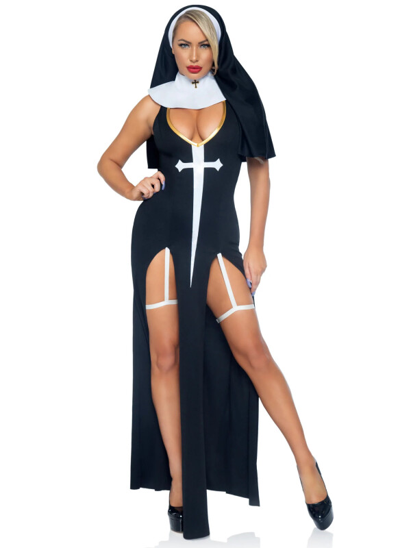 Костюм черниці Leg Avenue, S, Sultry Sinner 3 предмети, чорний з білим - Зображення 2