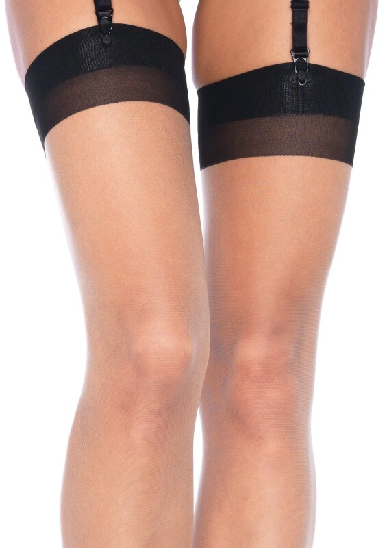 Сексуальні панчохи One Size Grace Cuban Contrast Heel Stockings від Leg Avenue, бежево-чорні - Изображение 3