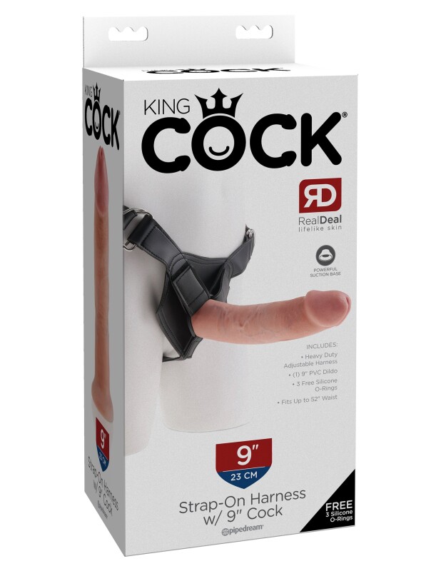 Страпон реалістичний Pipedream King Cock 9 на ременях, бежевий, 23 х 5 см
