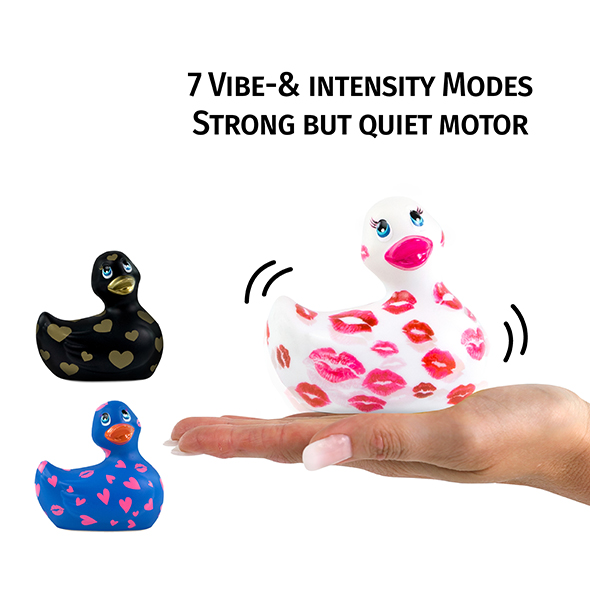 Качечка вібратор I Rub My Duckie біла з рожевим візерунком - Изображение 3