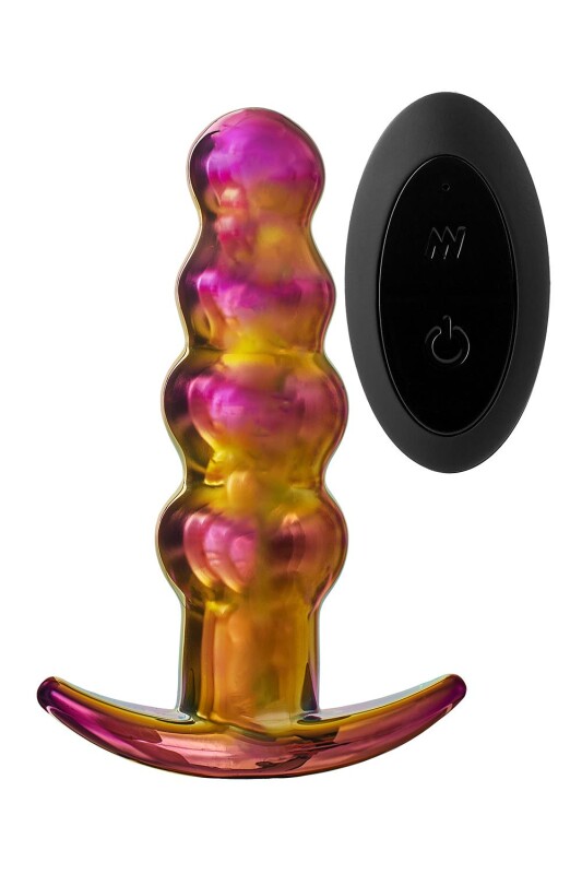 Анальний вібратор Dream Toys Glamour Glass з пультом, скляний, різнокольоровий, 14 х 3.5 см - Зображення 2