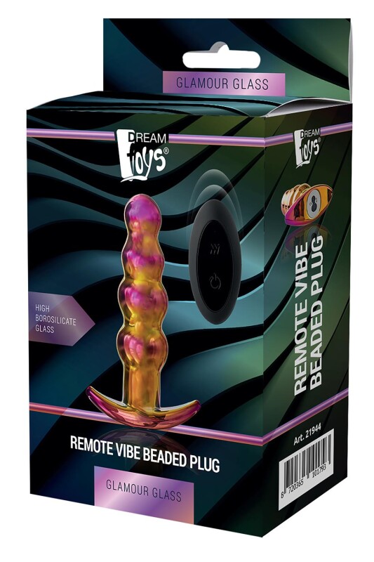 Анальний вібратор Dream Toys Glamour Glass з пультом, скляний, різнокольоровий, 14 х 3.5 см - Зображення 3