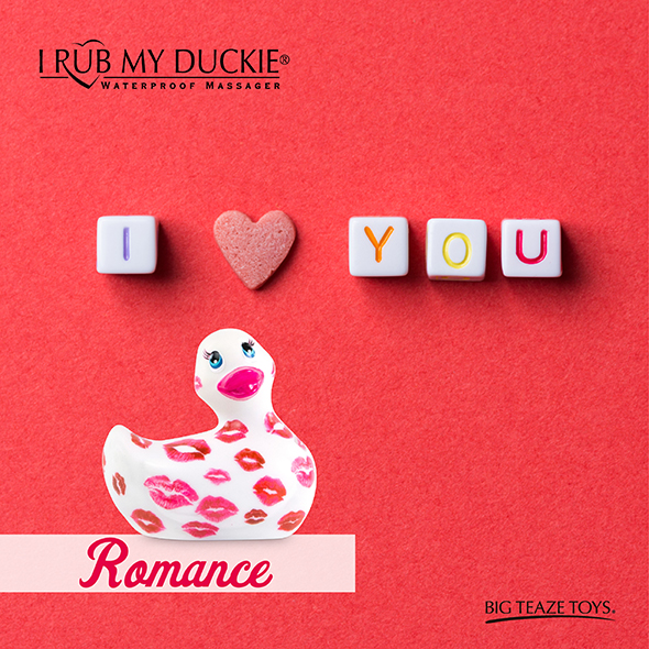 Качечка вібратор I Rub My Duckie біла з рожевим візерунком - Изображение 6
