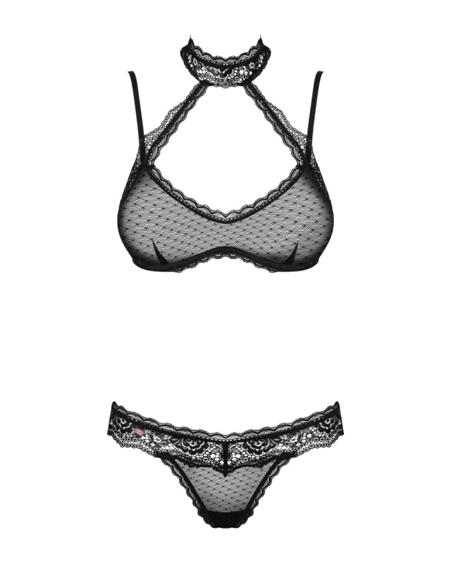 Сексуальний комплект Obsessive Claudusia, L/XL, напівпрозорий, у дрібний горошок, з мереживом, чорний - Изображение 6