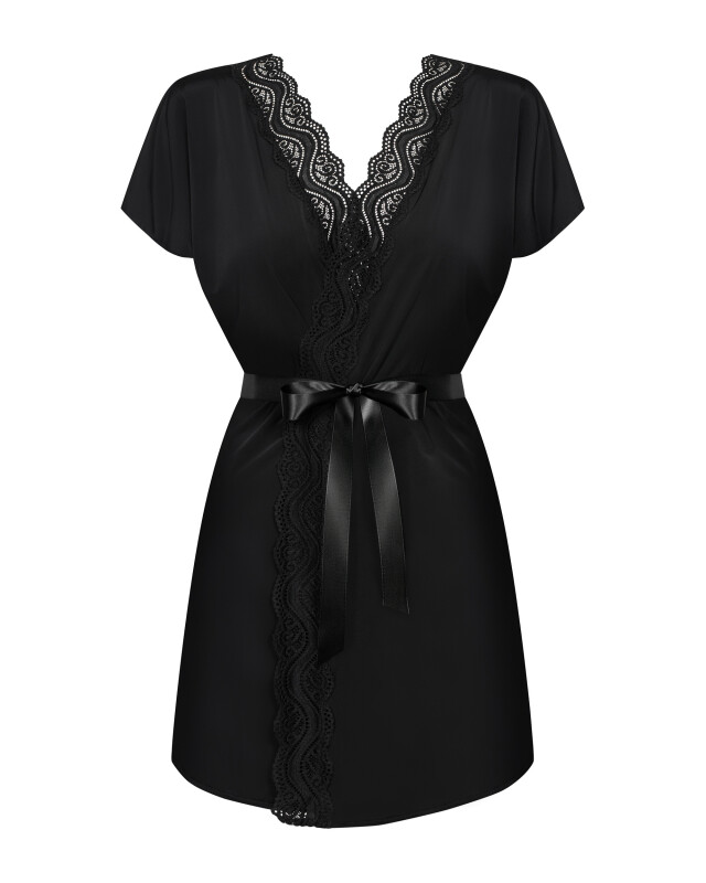 Сексуальний халат Obsessive Diyosa, L/XL, з атласним поясом, чорний - Зображення 4