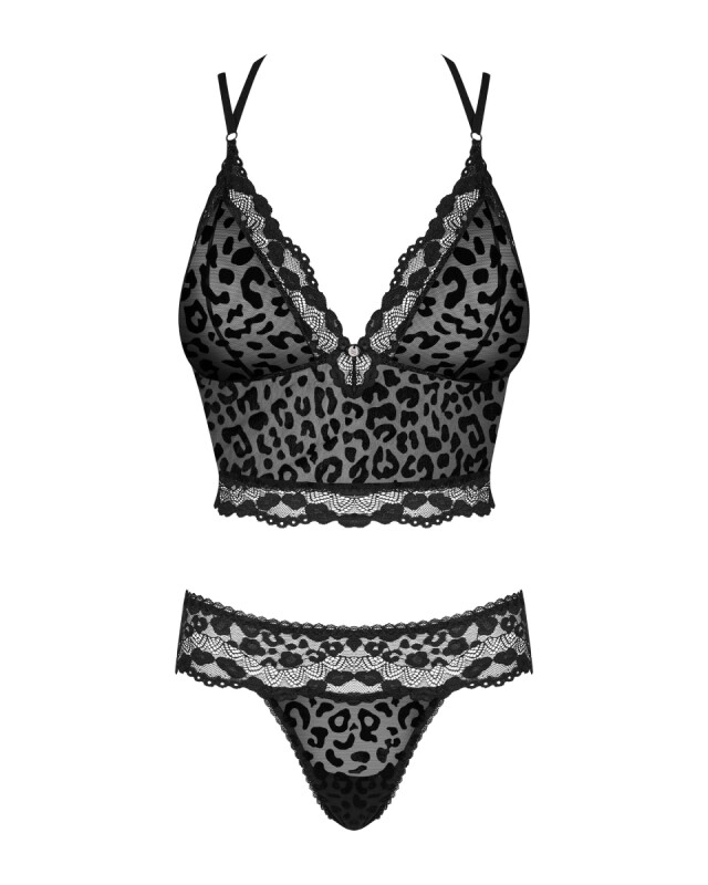 Сексуальний комплект Obsessive Giully, L/XL, в леопардовий принт, мереживний, чорний - Зображення 6