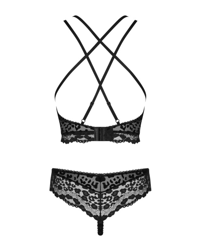 Сексуальний комплект Obsessive Giully, L/XL, в леопардовий принт, мереживний, чорний - Зображення 7