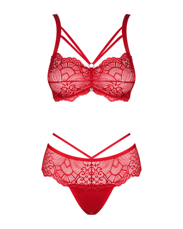 Сексуальний комплект Obsessive Loventy, S/M, мереживний, червоний - Изображение 6