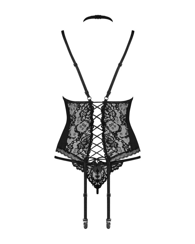 Сексуальний корсет мереживний Obsessive Raquelia, L/XL, зі стрінгами, чорний - Зображення 7