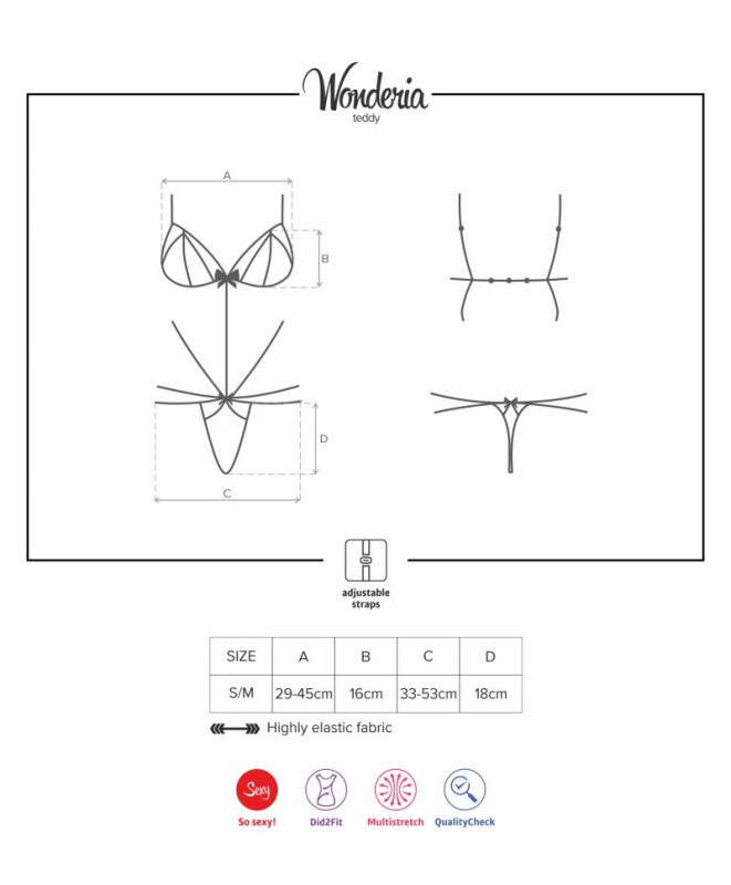 Сексуальне боді Obsessive Wonderia, S/M, мереживне, чорне - Зображення 8