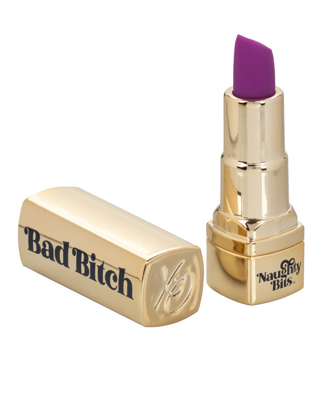 Вібратор у вигляді помади Bad Bitch Lipstick Vibrator, золотий корпус з фіолетовою помадою, 7.5 х 1.25 см - Зображення 1